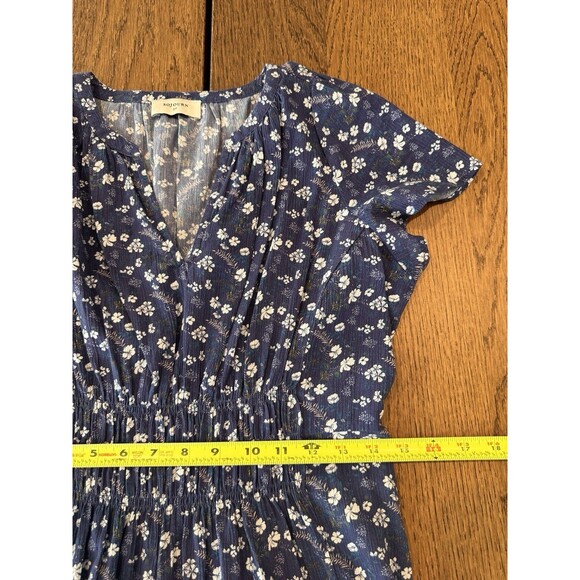 Sojourn Blue Floral Maxi Dress Women’s Sz S Short Sleeve V Neck Elastic Waist - Picture 9 of 12